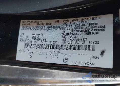 2013 Ford Fiesta Se из США, поврежденный, VIN 3FADP4BJ5DM193250